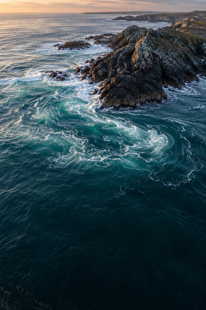 Ocean currents around a rocky headland